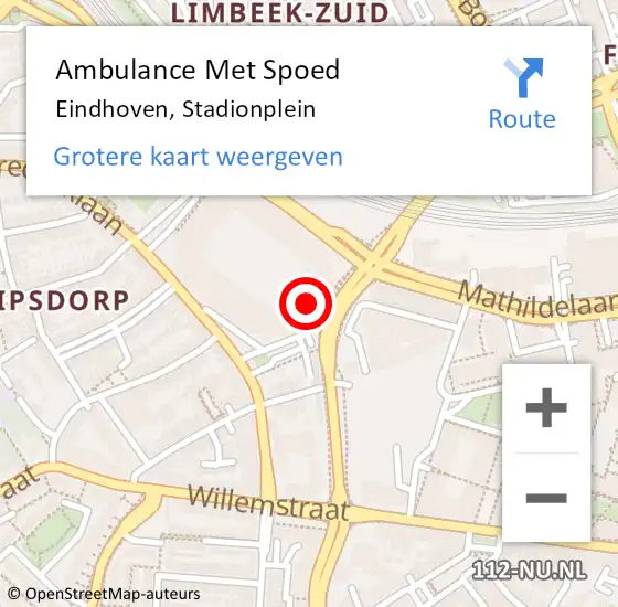 Locatie op kaart van de 112 melding: Ambulance Met Spoed Naar Eindhoven, Stadionplein op 15 januari 2018 19:32