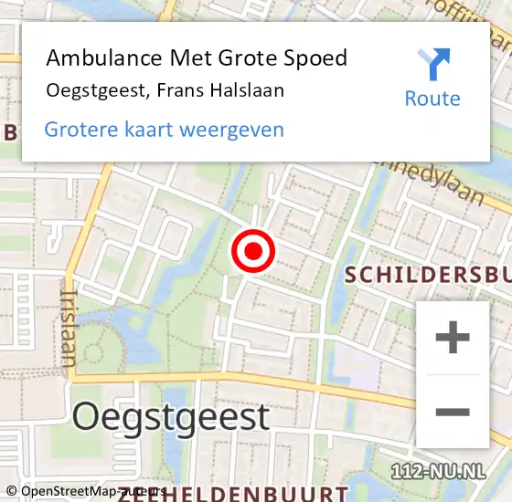 Locatie op kaart van de 112 melding: Ambulance Met Grote Spoed Naar Oegstgeest, Frans Halslaan op 15 januari 2018 19:33