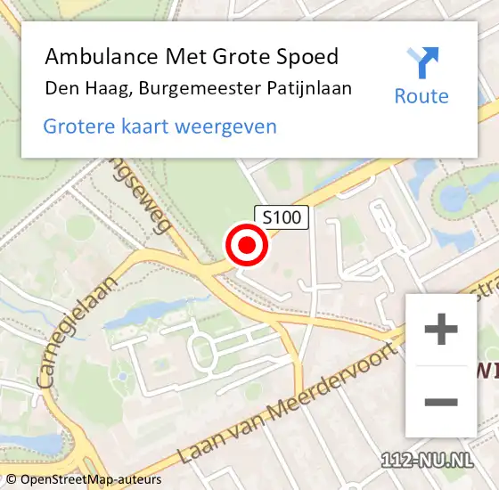 Locatie op kaart van de 112 melding: Ambulance Met Grote Spoed Naar Den Haag, Burgemeester Patijnlaan op 15 januari 2018 20:34
