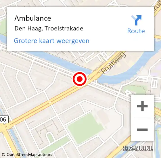 Locatie op kaart van de 112 melding: Ambulance Den Haag, Troelstrakade op 15 januari 2018 20:35