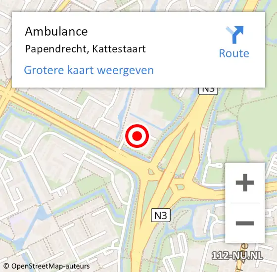 Locatie op kaart van de 112 melding: Ambulance Papendrecht, Kattestaart op 15 januari 2018 21:01