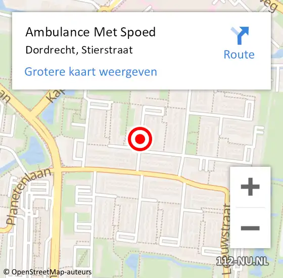 Locatie op kaart van de 112 melding: Ambulance Met Spoed Naar Dordrecht, Stierstraat op 16 januari 2018 03:02