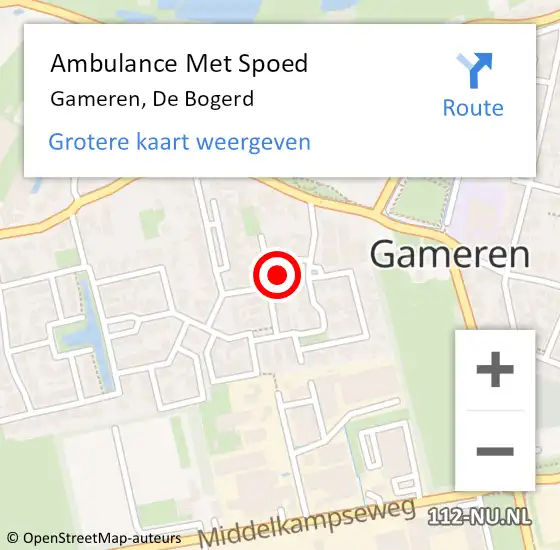 Locatie op kaart van de 112 melding: Ambulance Met Spoed Naar Gameren, De Bogerd op 16 januari 2018 03:48