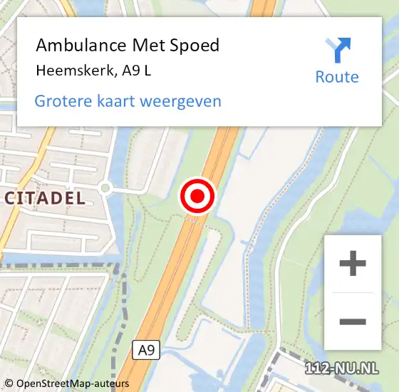 Locatie op kaart van de 112 melding: Ambulance Met Spoed Naar Heemskerk, A9 L op 16 januari 2018 06:33