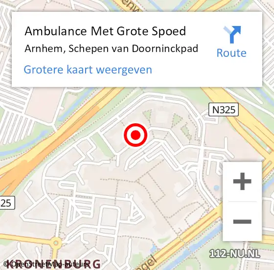 Locatie op kaart van de 112 melding: Ambulance Met Grote Spoed Naar Arnhem, Schepen van Doorninckpad op 16 januari 2018 14:55