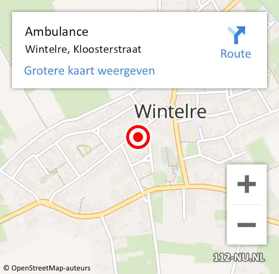 Locatie op kaart van de 112 melding: Ambulance Wintelre, Kloosterstraat op 16 januari 2018 15:03