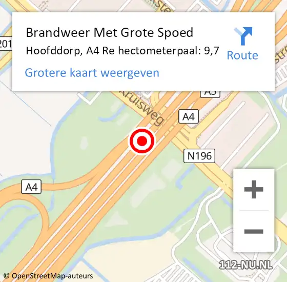 Locatie op kaart van de 112 melding: Brandweer Met Grote Spoed Naar Hoofddorp, A4 R hectometerpaal: 14,9 op 16 januari 2018 15:34
