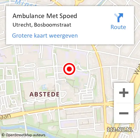 Locatie op kaart van de 112 melding: Ambulance Met Spoed Naar Utrecht, Bosboomstraat op 16 januari 2018 20:57