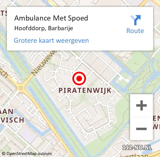 Locatie op kaart van de 112 melding: Ambulance Met Spoed Naar Hoofddorp, Barbarije op 17 januari 2018 09:19