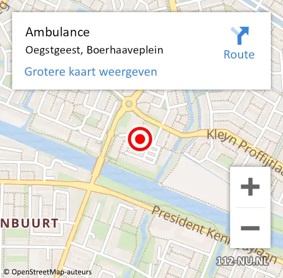 Locatie op kaart van de 112 melding: Ambulance Oegstgeest, Boerhaaveplein op 17 januari 2018 09:20