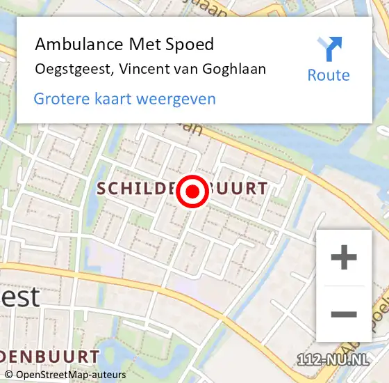 Locatie op kaart van de 112 melding: Ambulance Met Spoed Naar Oegstgeest, Vincent van Goghlaan op 17 januari 2018 09:47