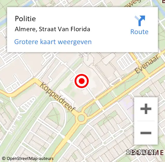 Locatie op kaart van de 112 melding: Politie Almere, Straat Van Florida op 17 januari 2018 12:56