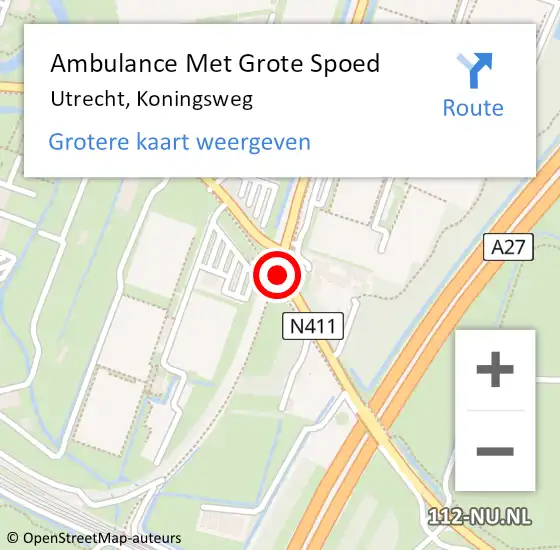 Locatie op kaart van de 112 melding: Ambulance Met Grote Spoed Naar Utrecht, Koningsweg op 17 januari 2018 14:26