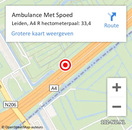 Locatie op kaart van de 112 melding: Ambulance Met Spoed Naar Leiden, A4 L hectometerpaal: 35,4 op 17 januari 2018 14:52