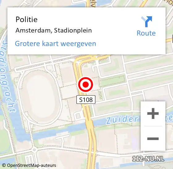 Locatie op kaart van de 112 melding: Politie Amsterdam, Stadionplein op 17 januari 2018 15:55
