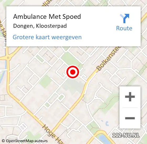 Locatie op kaart van de 112 melding: Ambulance Met Spoed Naar Dongen, Kloosterpad op 17 januari 2018 16:08