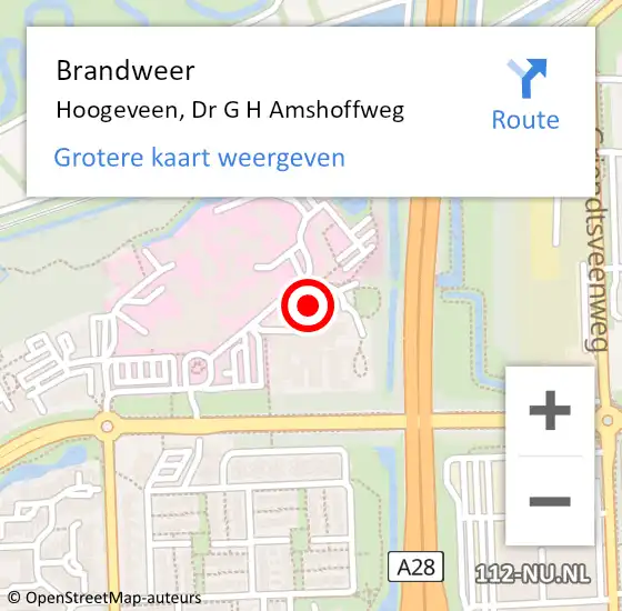 Locatie op kaart van de 112 melding: Brandweer Hoogeveen, Dr G H Amshoffweg op 17 januari 2018 16:08