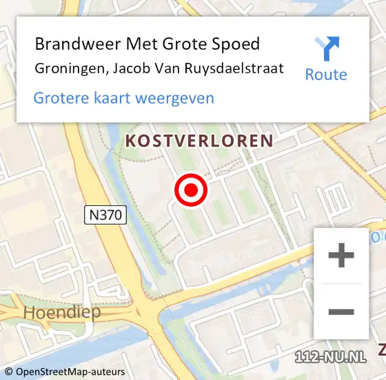 Locatie op kaart van de 112 melding: Brandweer Met Grote Spoed Naar Groningen, Jacob Van Ruysdaelstraat op 17 januari 2018 17:50