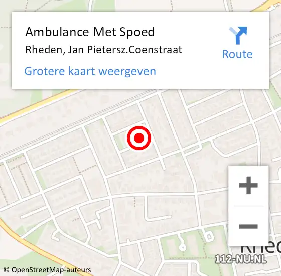 Locatie op kaart van de 112 melding: Ambulance Met Spoed Naar Rheden, Jan Pietersz.Coenstraat op 17 januari 2018 20:42