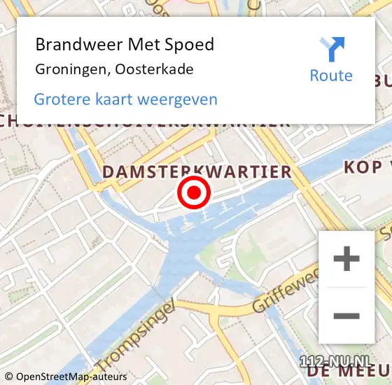 Locatie op kaart van de 112 melding: Brandweer Met Spoed Naar Groningen, Oosterkade op 17 januari 2018 21:41