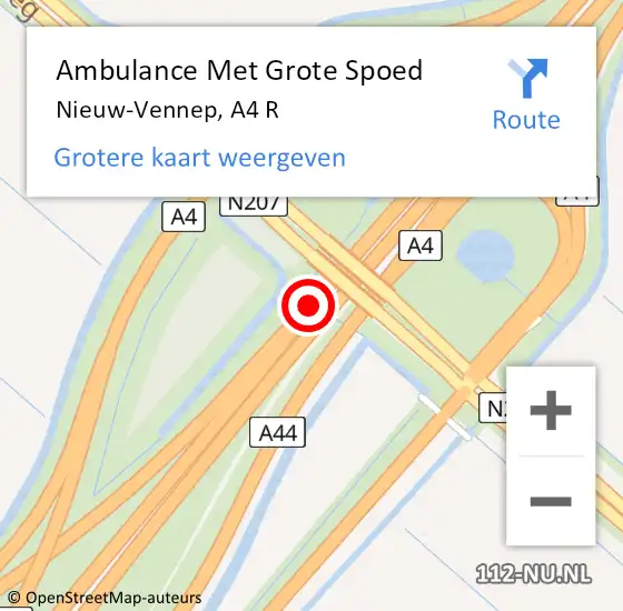Locatie op kaart van de 112 melding: Ambulance Met Grote Spoed Naar Nieuw-Vennep, A4 R op 17 januari 2018 22:40
