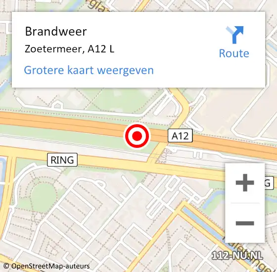Locatie op kaart van de 112 melding: Brandweer Zoetermeer, A12 L op 18 januari 2018 08:00