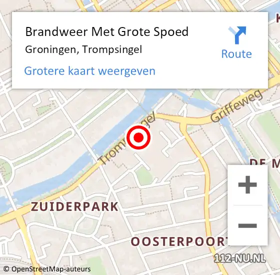 Locatie op kaart van de 112 melding: Brandweer Met Grote Spoed Naar Groningen, Trompsingel op 18 januari 2018 08:14