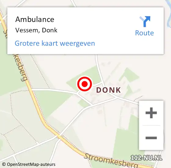 Locatie op kaart van de 112 melding: Ambulance Vessem, Donk op 18 januari 2018 08:16