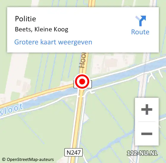 Locatie op kaart van de 112 melding: Politie Beets, Kleine Koog op 18 januari 2018 09:09