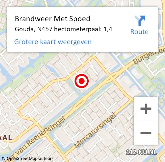 Locatie op kaart van de 112 melding: Brandweer Met Spoed Naar Gouda, N457 hectometerpaal: 1,4 op 18 januari 2018 09:09