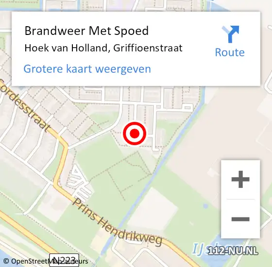 Locatie op kaart van de 112 melding: Brandweer Met Spoed Naar Hoek van Holland, Griffioenstraat op 18 januari 2018 09:17