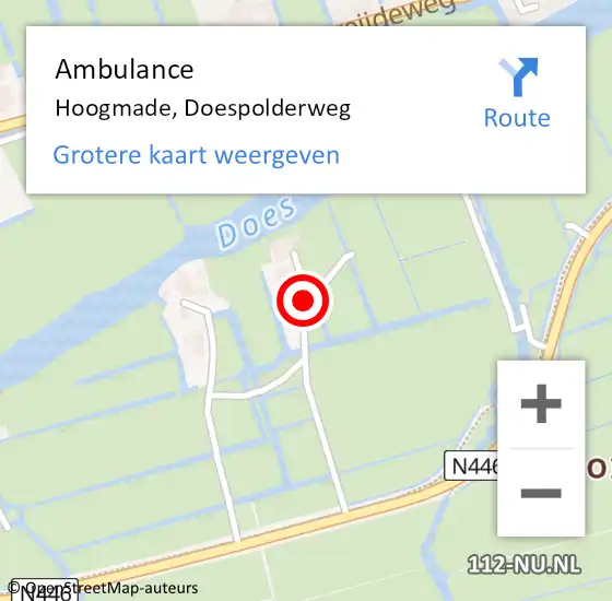 Locatie op kaart van de 112 melding: Ambulance Hoogmade, Doespolderweg op 18 januari 2018 09:20