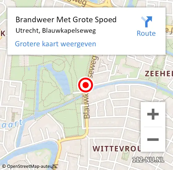 Locatie op kaart van de 112 melding: Brandweer Met Grote Spoed Naar Utrecht, Blauwkapelseweg op 18 januari 2018 09:35