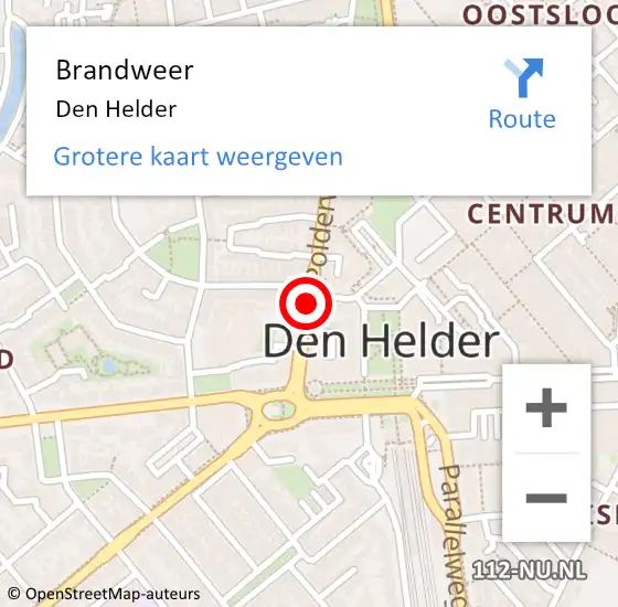 Locatie op kaart van de 112 melding: Brandweer Den Helder op 18 januari 2018 09:45