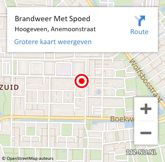 Locatie op kaart van de 112 melding: Brandweer Met Spoed Naar Hoogeveen, Anemoonstraat op 18 januari 2018 09:47