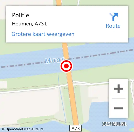 Locatie op kaart van de 112 melding: Politie Heumen, A73 L op 18 januari 2018 09:49