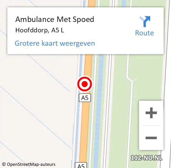 Locatie op kaart van de 112 melding: Ambulance Met Spoed Naar Hoofddorp, A5 L op 18 januari 2018 10:03