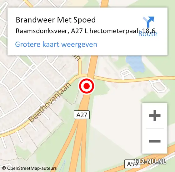 Locatie op kaart van de 112 melding: Brandweer Met Spoed Naar Raamsdonksveer, A27 L hectometerpaal: 18,6 op 18 januari 2018 11:27
