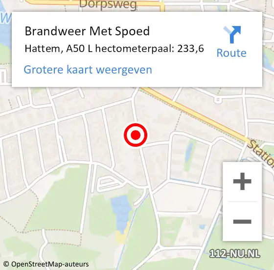 Locatie op kaart van de 112 melding: Brandweer Met Spoed Naar Hattem, A50 L hectometerpaal: 233,6 op 18 januari 2018 12:11