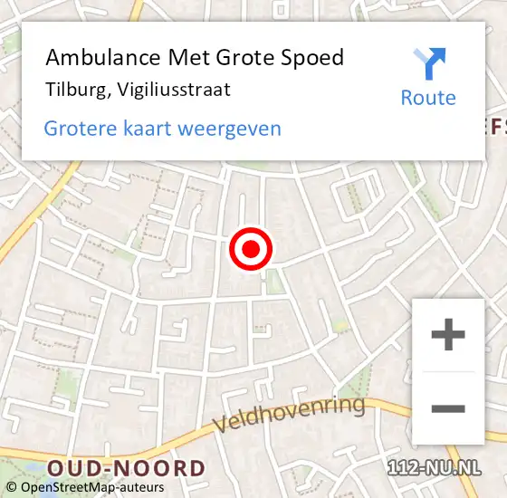 Locatie op kaart van de 112 melding: Ambulance Met Grote Spoed Naar Tilburg, Vigiliusstraat op 18 januari 2018 12:19
