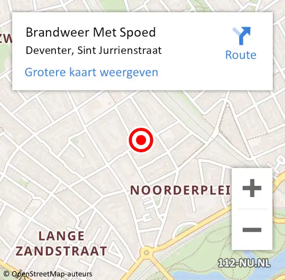 Locatie op kaart van de 112 melding: Brandweer Met Spoed Naar Deventer, Sint Jurrienstraat op 18 januari 2018 12:20
