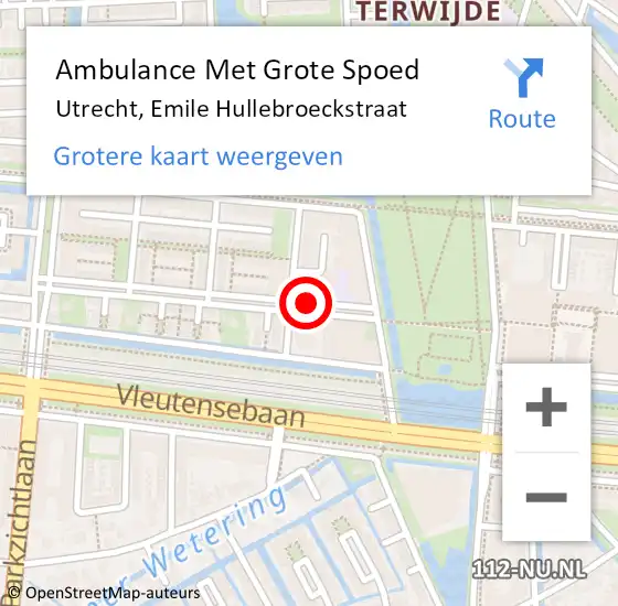 Locatie op kaart van de 112 melding: Ambulance Met Grote Spoed Naar Utrecht, Emile Hullebroeckstraat op 18 januari 2018 14:57