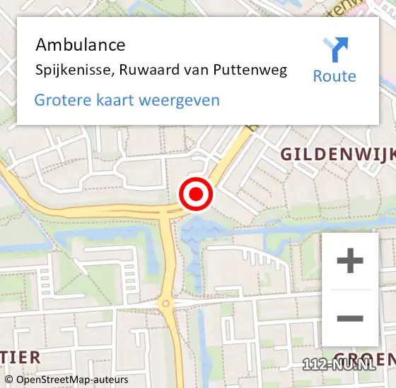 Locatie op kaart van de 112 melding: Ambulance Spijkenisse, Ruwaard van Puttenweg op 18 januari 2018 15:35