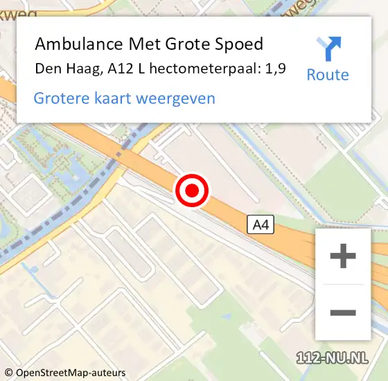 Locatie op kaart van de 112 melding: Ambulance Met Grote Spoed Naar Den Haag, A12 L hectometerpaal: 7,1 op 18 januari 2018 16:05