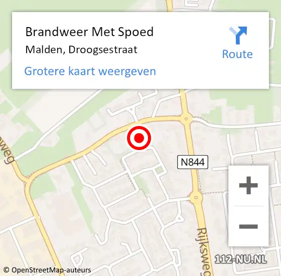 Locatie op kaart van de 112 melding: Brandweer Met Spoed Naar Malden, Droogsestraat op 18 januari 2018 16:57