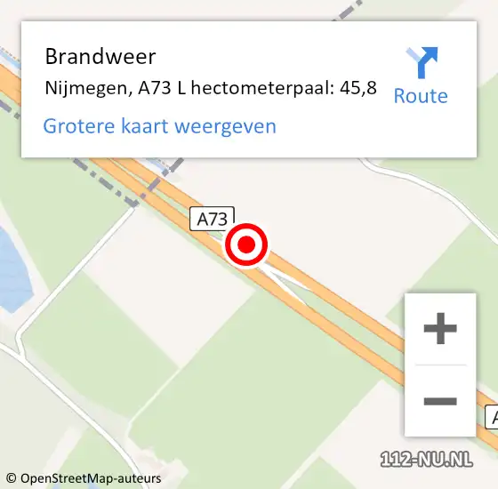 Locatie op kaart van de 112 melding: Brandweer Nijmegen, A73 L hectometerpaal: 45,8 op 19 januari 2018 07:17