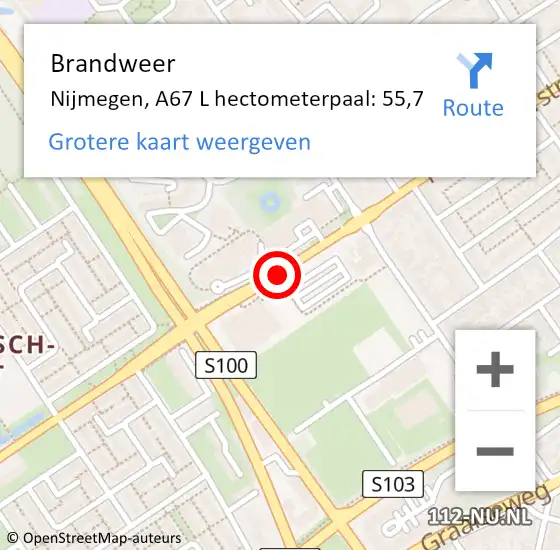 Locatie op kaart van de 112 melding: Brandweer Nijmegen, A67 L hectometerpaal: 55,7 op 19 januari 2018 07:32
