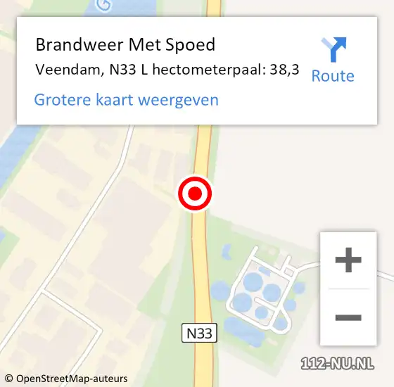 Locatie op kaart van de 112 melding: Brandweer Met Spoed Naar Veendam, N33 R hectometerpaal: 37,0 op 19 januari 2018 09:06