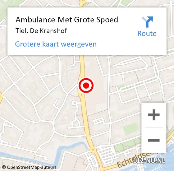 Locatie op kaart van de 112 melding: Ambulance Met Grote Spoed Naar Tiel, De Kranshof op 19 januari 2018 11:15