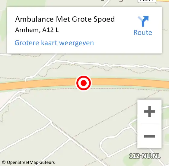 Locatie op kaart van de 112 melding: Ambulance Met Grote Spoed Naar Arnhem, A12 L op 19 januari 2018 12:23